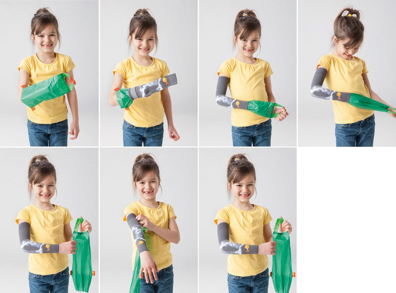 Gebruiksaanwijzing Arion Easy-Slide Arm Meisje gebruikt Arion Easy-Slide Arm om compressiekleding aan te trekken
