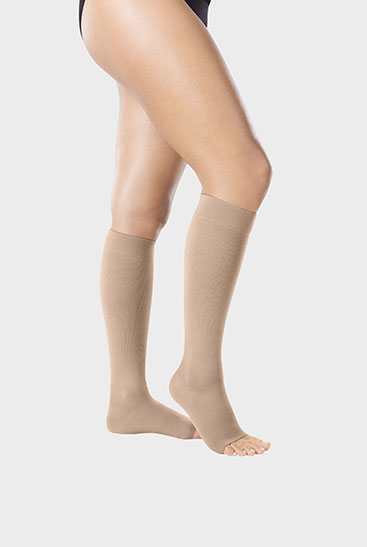 5. Juzo Intenso below-knee stockings with open toes, in Almond Juzo Intenso below-knee stockings with open toes, in Almond