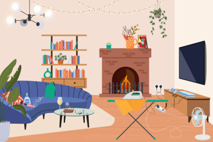 Gefahren im Wohnzimmer Illustration eines Wohnzimmers