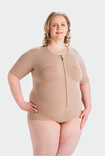 Woman wearing a bodysuit model of the Juzo thorax compression vest